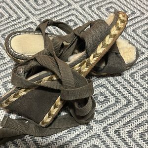 UGG Brown Wedge Lace Up Sandal - Fur Lining - Size 7